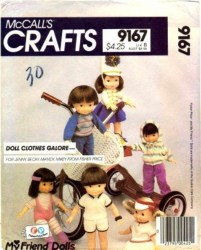 9167 MCCALLS FISHER PRICE MY FRIEND MANDY TENNIS, JOG, MAJORETTE CLOTHES DOLL PATTERN